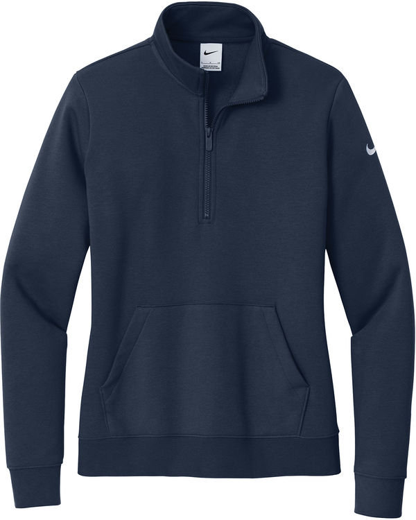 Am image of a Custom Nike Club Fleece Sleeve Swoosh Ladies Half Zip in Midnight Navy!