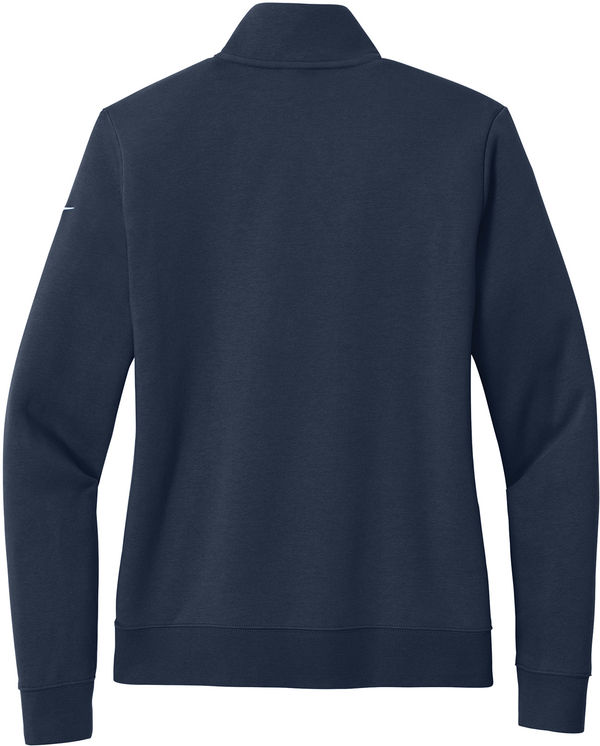 Am image of a Custom Nike Club Fleece Sleeve Swoosh Ladies Half Zip in Midnight Navy!