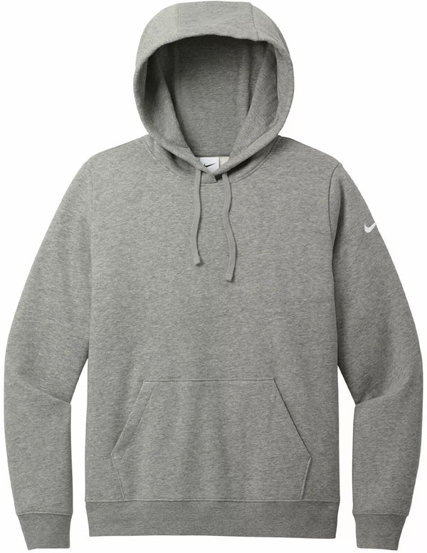 Am image of a Custom Nike Club Fleece Sleeve Swoosh Ladies Hoodie in Dark Grey Heather!