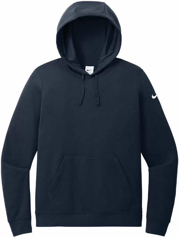 Am image of a Custom Nike Club Fleece Sleeve Swoosh Ladies Hoodie in Midnight Navy!