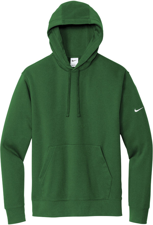 Am image of a Custom Nike Club Fleece Sleeve Swoosh Pullover Hoodie in Gorge green!