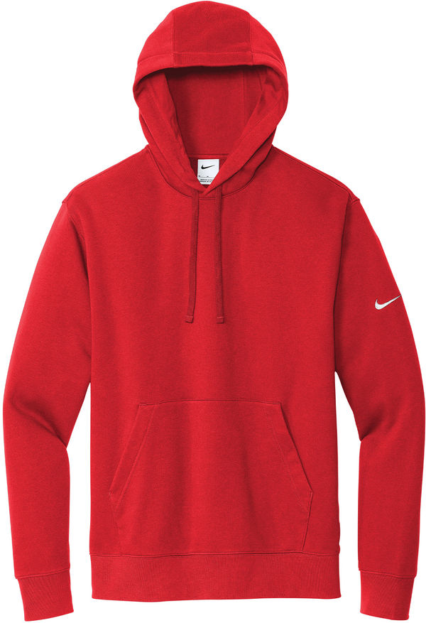 Am image of a Custom Nike Club Fleece Sleeve Swoosh Pullover Hoodie in University Red!