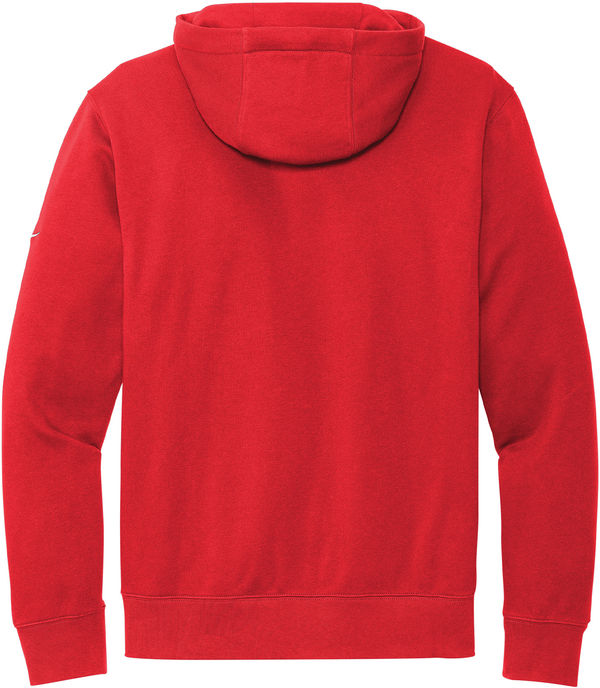 Am image of a Custom Nike Club Fleece Sleeve Swoosh Pullover Hoodie in University Red!
