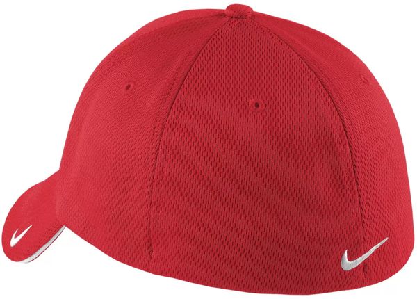 An image of a Custom Nike Dri Fit Mesh Swoosh Flex Sandwich Cap in Sport Red!