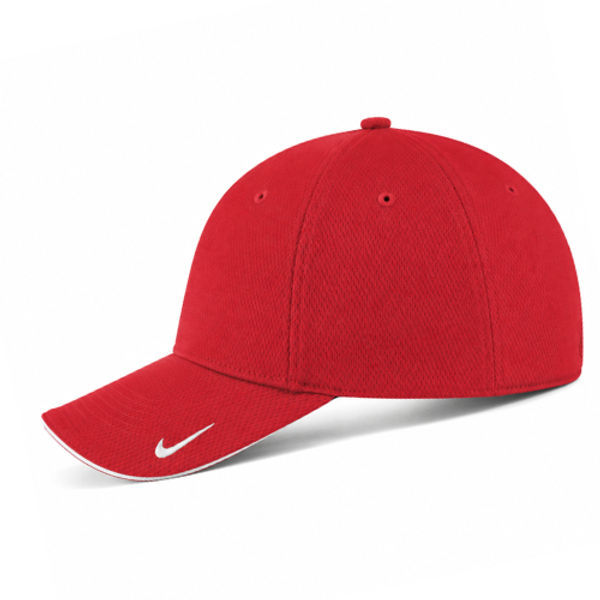 An image of a Custom Nike Dri Fit Mesh Swoosh Flex Sandwich Cap in Sport Red!