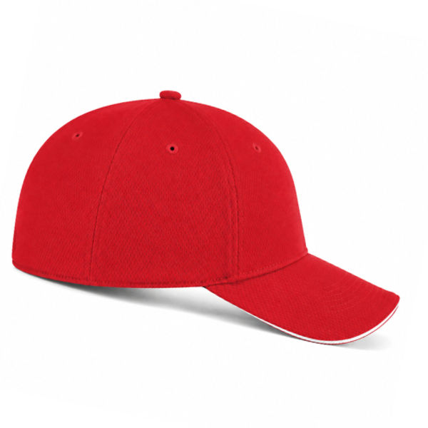 An image of a Custom Nike Dri Fit Mesh Swoosh Flex Sandwich Cap in Sport Red!