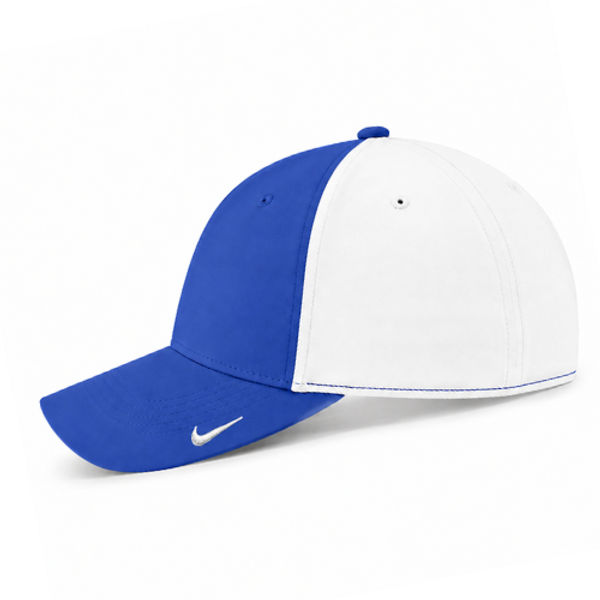 An image of a Custom Nike Swoosh Legacy 91 Cap in Game Royal/White!