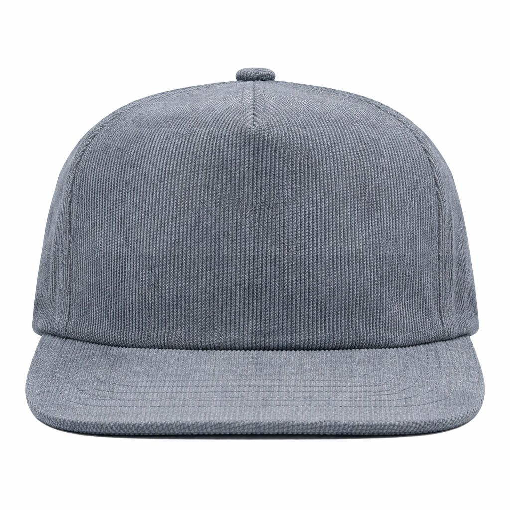 Nissi 5 Panel Flat Bill Corduroy Cap in Blue
