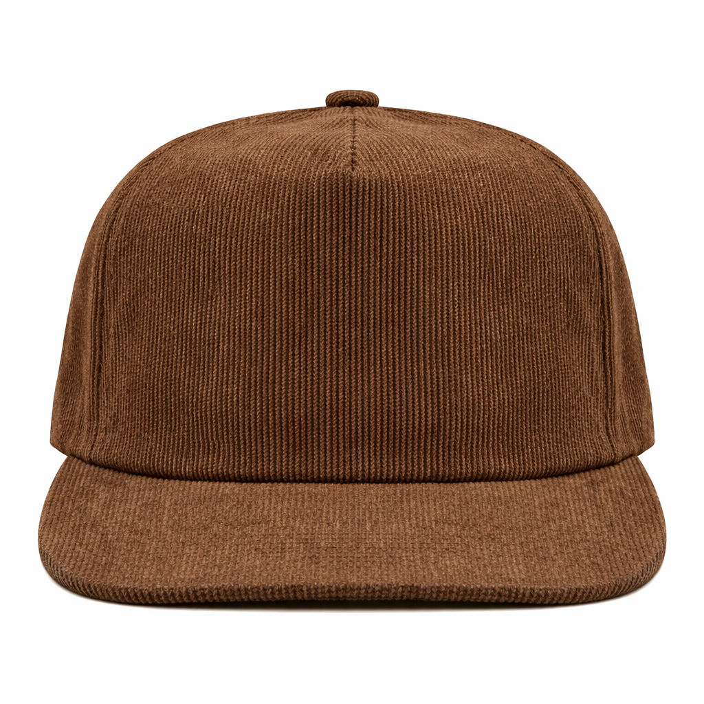 Nissi 5 Panel Flat Bill Corduroy Cap in Brown