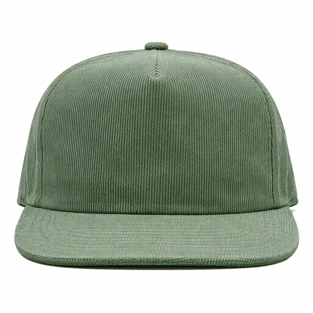 Nissi 5 Panel Flat Bill Corduroy Cap in Sage