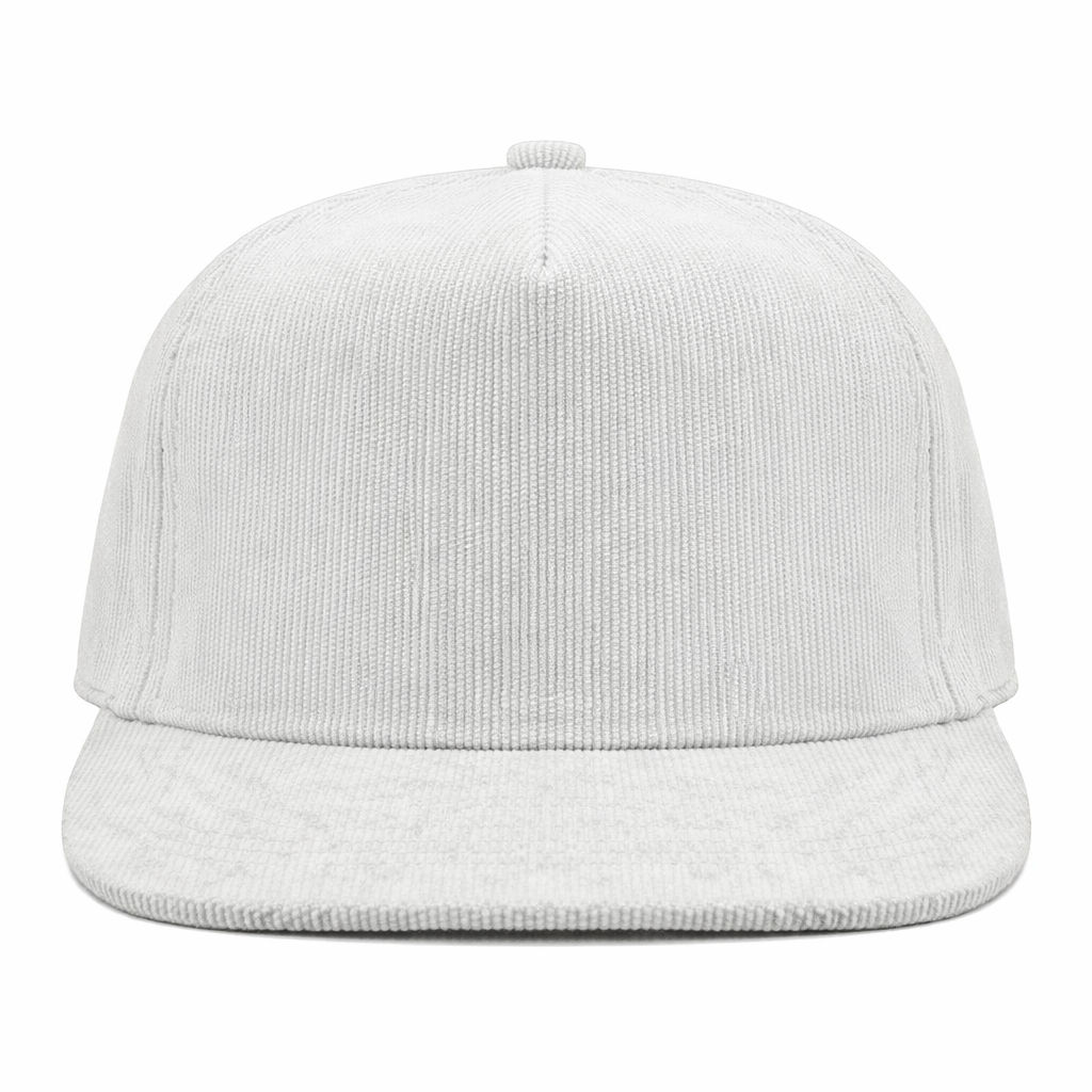 Nissi 5 Panel Flat Bill Corduroy Cap in White