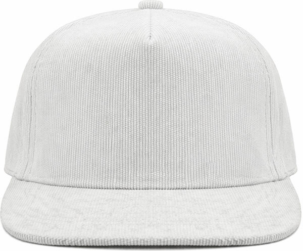 An image of a Custom Nissi 5 Panel Flat Bill Corduroy Cap in White!