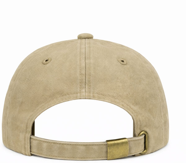 An image of a Custom Nissi Pigment Dye Cap in Khaki!