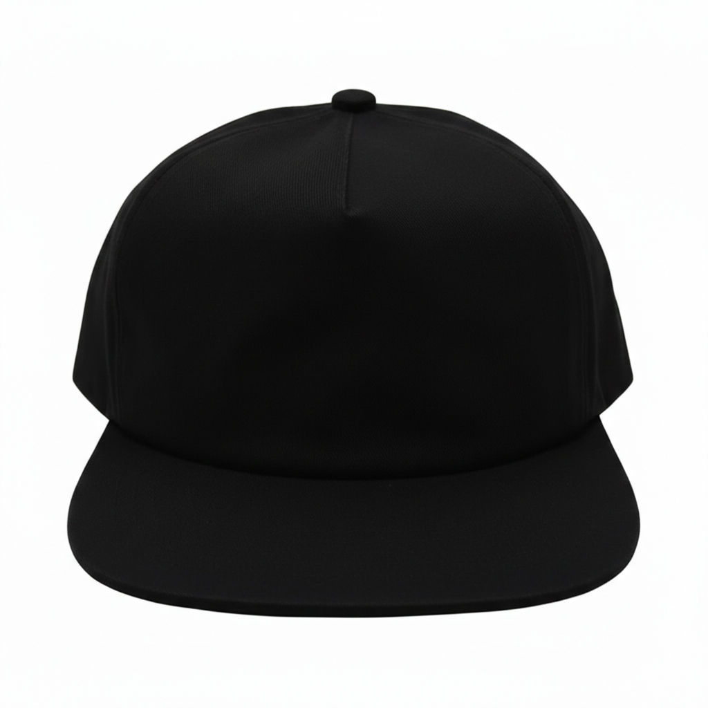 Nissi Washed Cotton 5 Panels Flat Bill Cap in Black