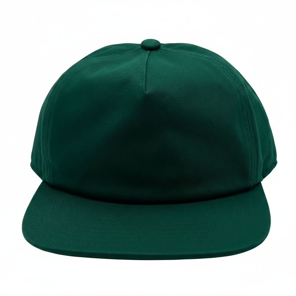 Nissi Washed Cotton 5 Panels Flat Bill Cap in Hunter Green