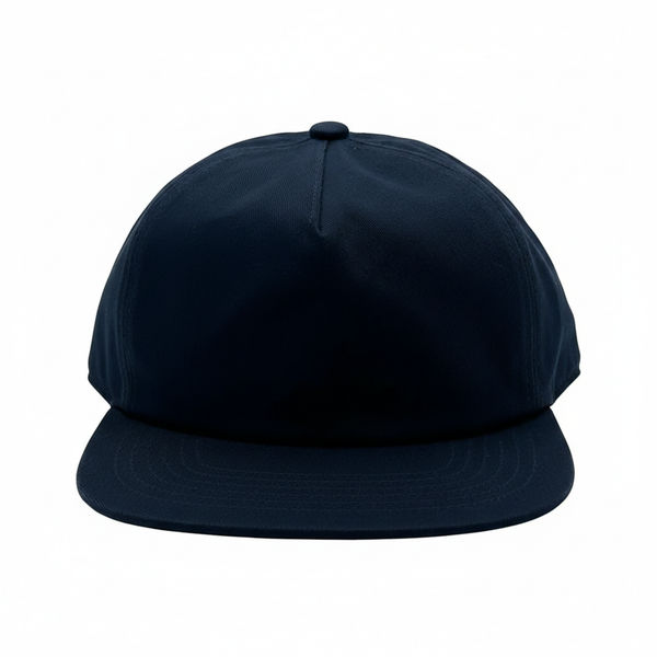 An image of a Custom Nissi Washed Cotton 5 Panels Flat Bill Cap in Navy!