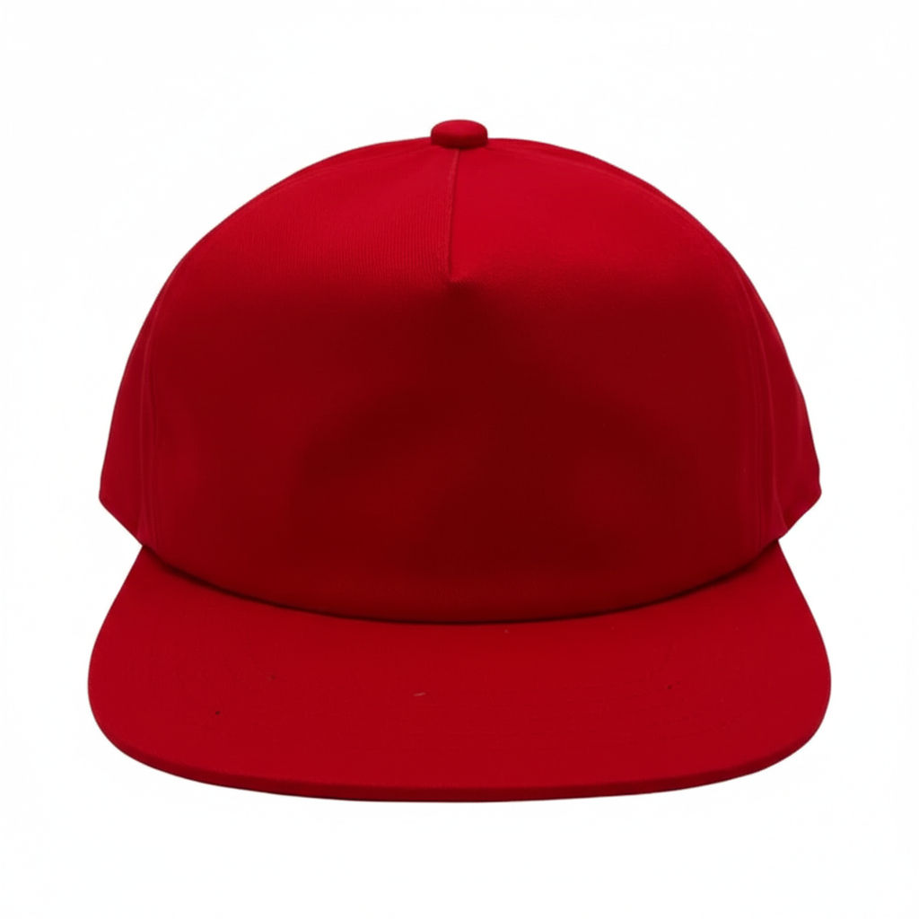 Nissi Washed Cotton 5 Panels Flat Bill Cap in Red