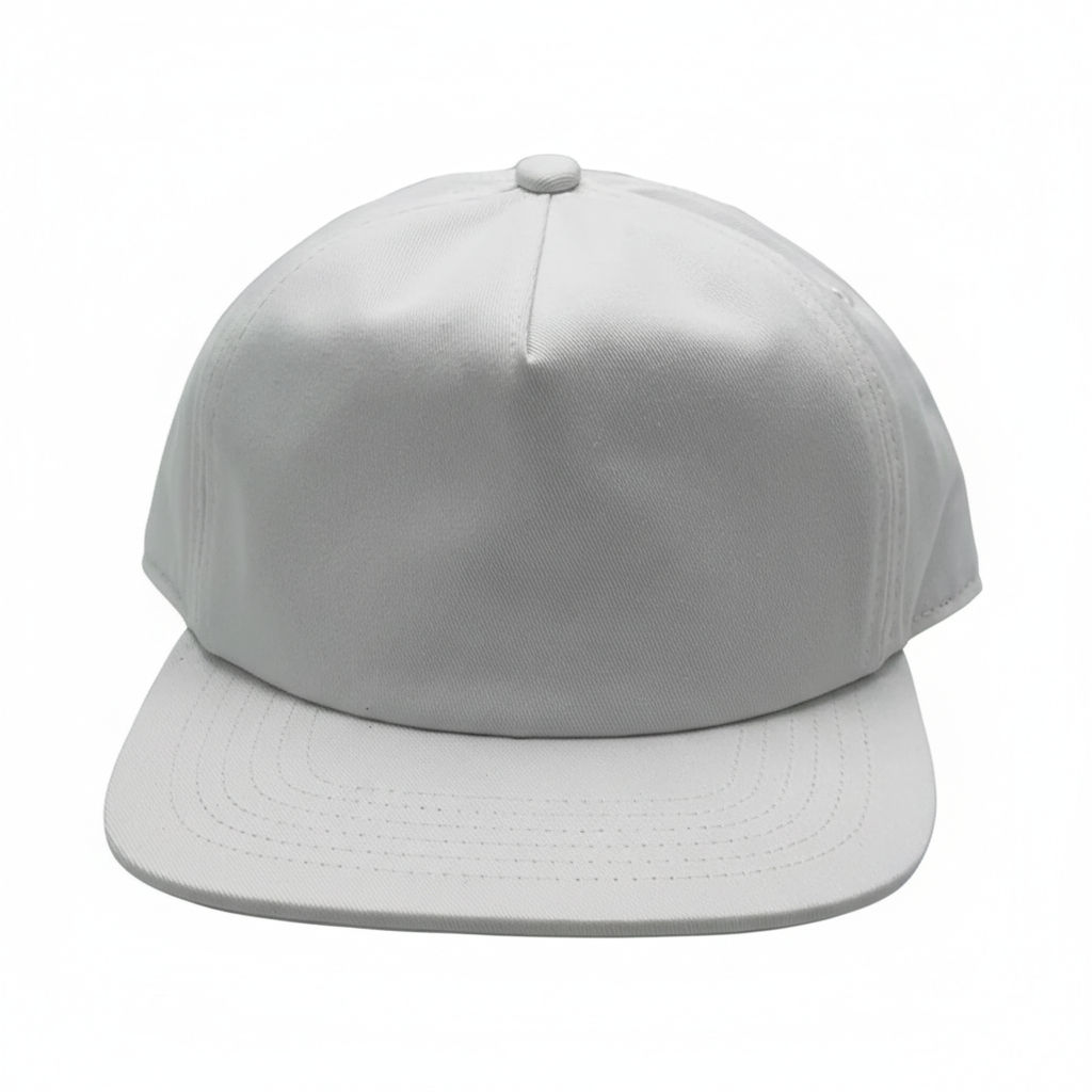 Nissi Washed Cotton 5 Panels Flat Bill Cap in White
