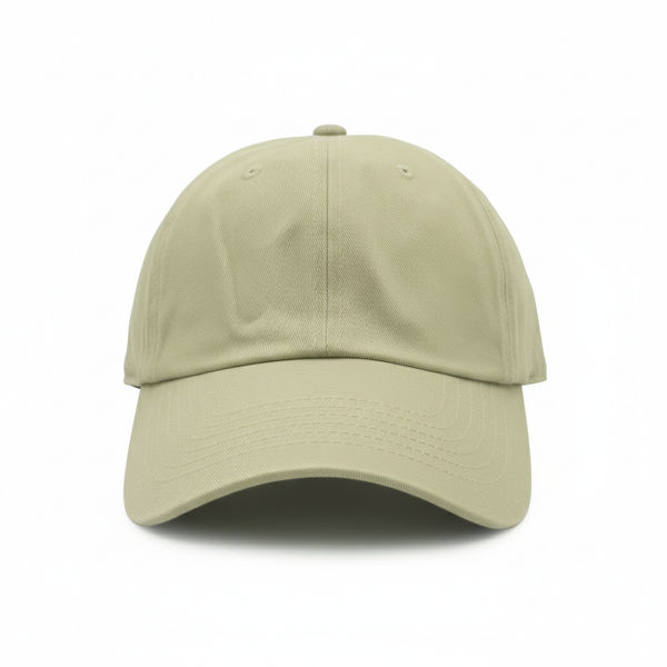 An image of a Custom Nissi Washed Cotton Dad Cap in Khaki!