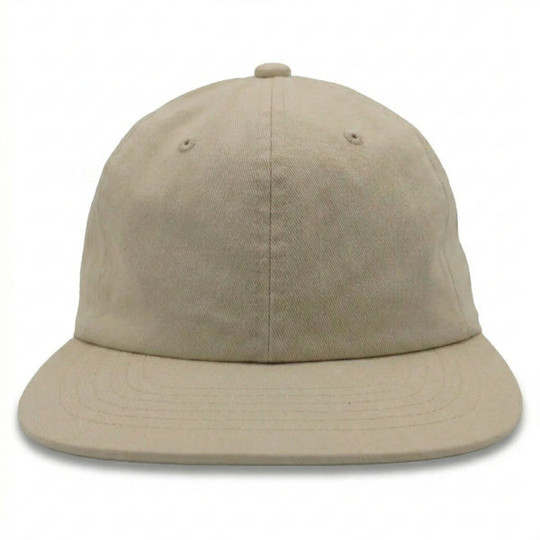 An image of a Custom Nissi Washed Cotton Flat Bill Cap in Light Beige!