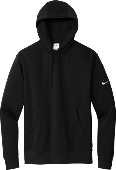 Am image of a Custom Nike Club Fleece Sleeve Swoosh Pullover Hoodie in Black!