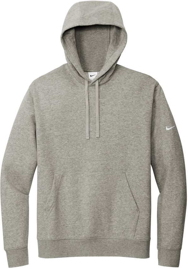 An image of a Custom Nike Club Fleece Sleeve Swoosh Pullover Hoodie in Dark Grey Heather!