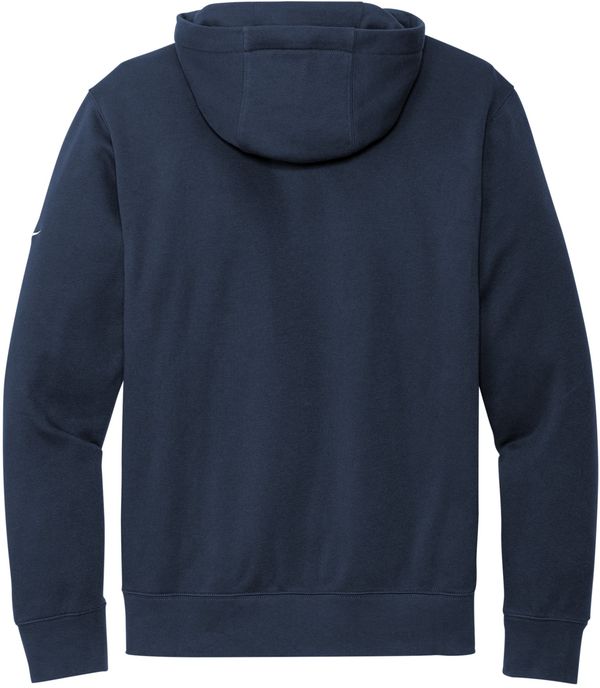 Am image of a Custom Nike Club Fleece Sleeve Swoosh Pullover Hoodie in Midnight Navy!