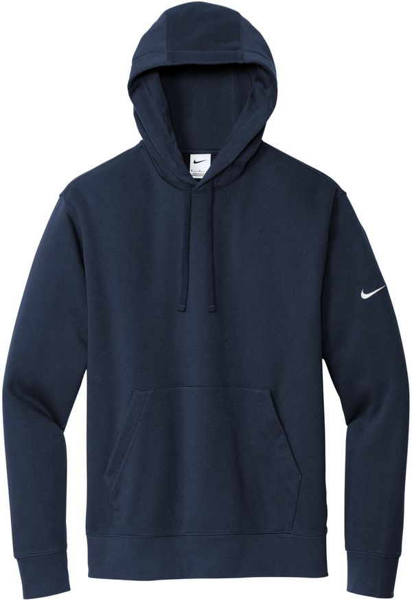 Am image of a Custom Nike Club Fleece Sleeve Swoosh Pullover Hoodie in Midnight Navy!