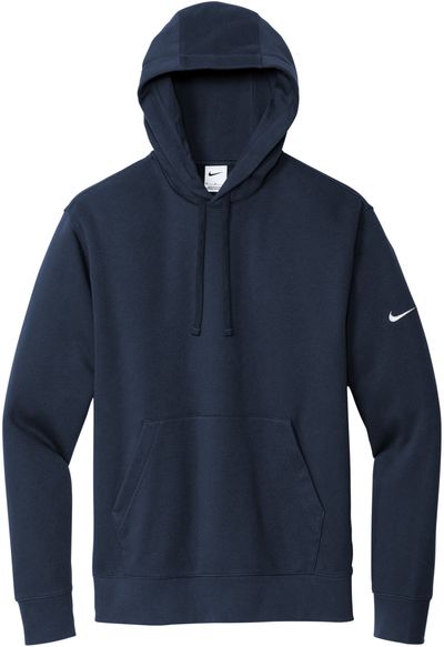 Am image of a Custom Nike Club Fleece Sleeve Swoosh Pullover Hoodie in Midnight Navy!
