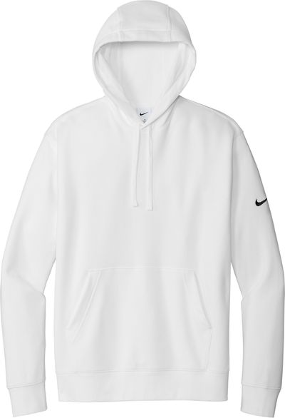 Am image of a Custom Nike Club Fleece Sleeve Swoosh Pullover Hoodie in White!