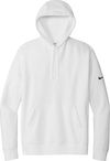 Am image of a Custom Nike Club Fleece Sleeve Swoosh Pullover Hoodie in White!