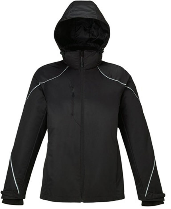 Am image of a Custom North End Ladies' Angle 3 in 1 Jacket with Bonded Fleece Liner in Black!