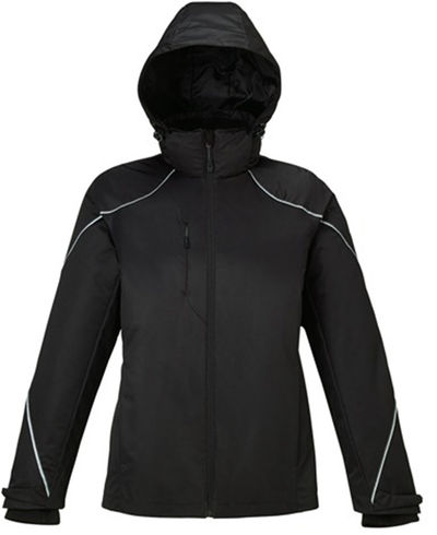 Am image of a Custom North End Ladies' Angle 3 in 1 Jacket with Bonded Fleece Liner in Black!