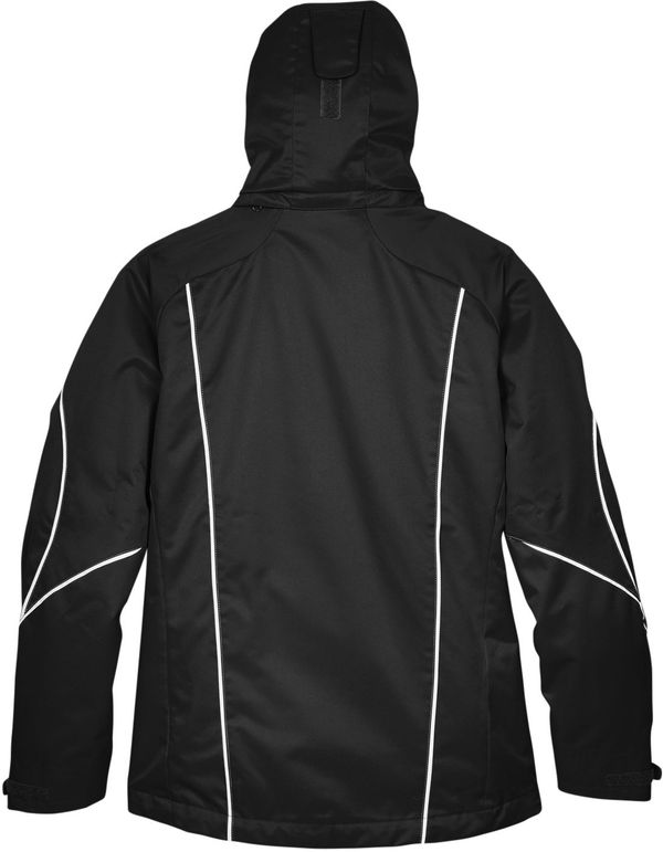 Am image of a Custom North End Ladies' Angle 3 in 1 Jacket with Bonded Fleece Liner in Black!