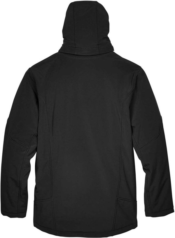 An image of a Custom North End Men's Glacier Insulated Three Layer Fleece Bonded Soft Shell Jacket with Detachable Hood in Black!