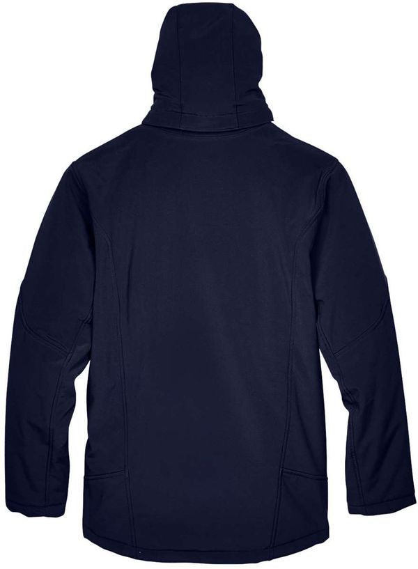 An image of a Custom North End Men's Glacier Insulated Three Layer Fleece Bonded Soft Shell Jacket with Detachable Hood in Classic Navy!