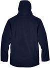 An image of a Custom North End Men's Glacier Insulated Three Layer Fleece Bonded Soft Shell Jacket with Detachable Hood in Classic Navy!