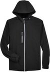 An image of a Custom North End Men's Prospect Two Layer Fleece Bonded Soft Shell Hooded Jacket in Black!