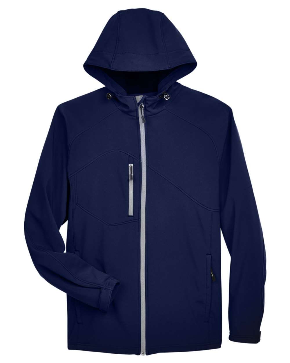 North End Men's Prospect Two Layer Fleece Bonded Soft Shell Hooded Jacket in Classic Navy