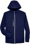 An image of a Custom North End Men's Prospect Two Layer Fleece Bonded Soft Shell Hooded Jacket in Classic Navy!