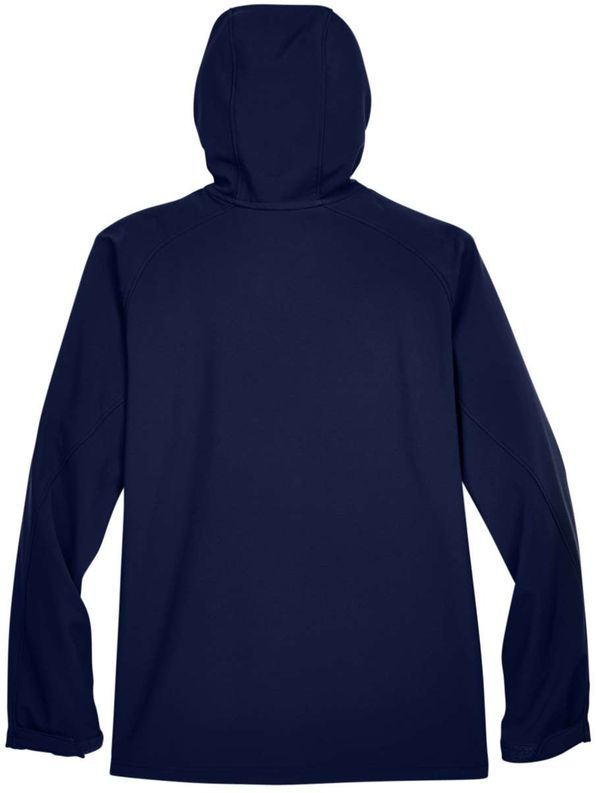An image of a Custom North End Men's Prospect Two Layer Fleece Bonded Soft Shell Hooded Jacket in Classic Navy!