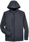 An image of a Custom North End Men's Prospect Two Layer Fleece Bonded Soft Shell Hooded Jacket in Fossil Grey!