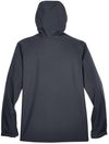 An image of a Custom North End Men's Prospect Two Layer Fleece Bonded Soft Shell Hooded Jacket in Fossil Grey!