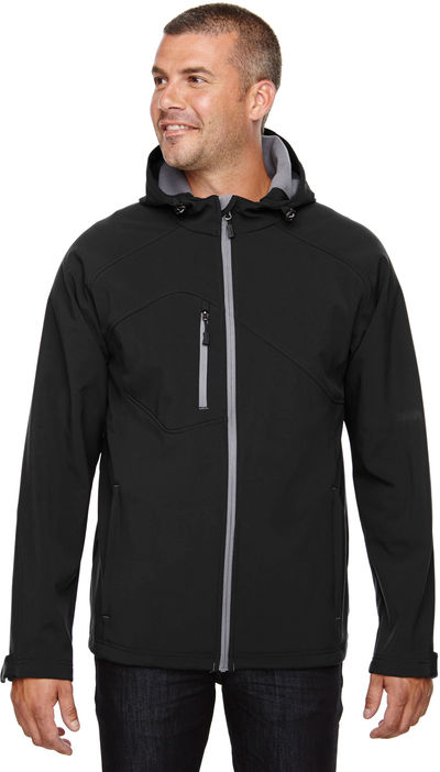 An image of a Custom North End Men's Prospect Two Layer Fleece Bonded Soft Shell Hooded Jacket!