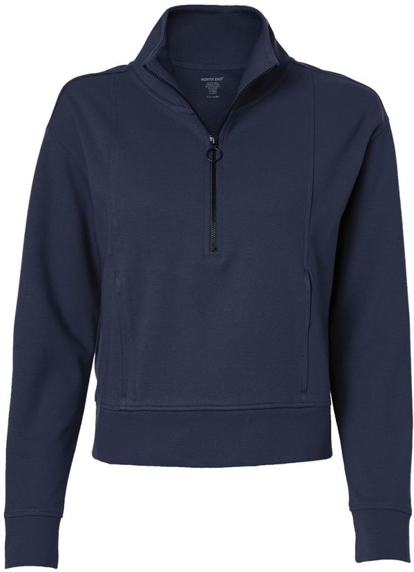 An image of a Custom North End Womens Mantra Half Zip Ottoman Pullover in Classic Navy!