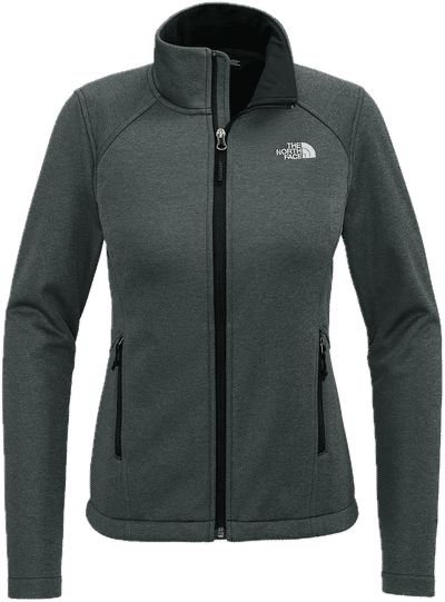 Am image of a Custom North Face Ridgewall Soft Shell Ladies Jacket in Dark Grey Heather!