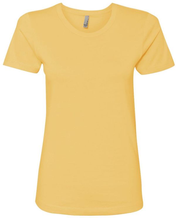 Am image of a Custom Next Level Womens Cotton Short Sleeve Boyfriend Crew in Banana Cream!