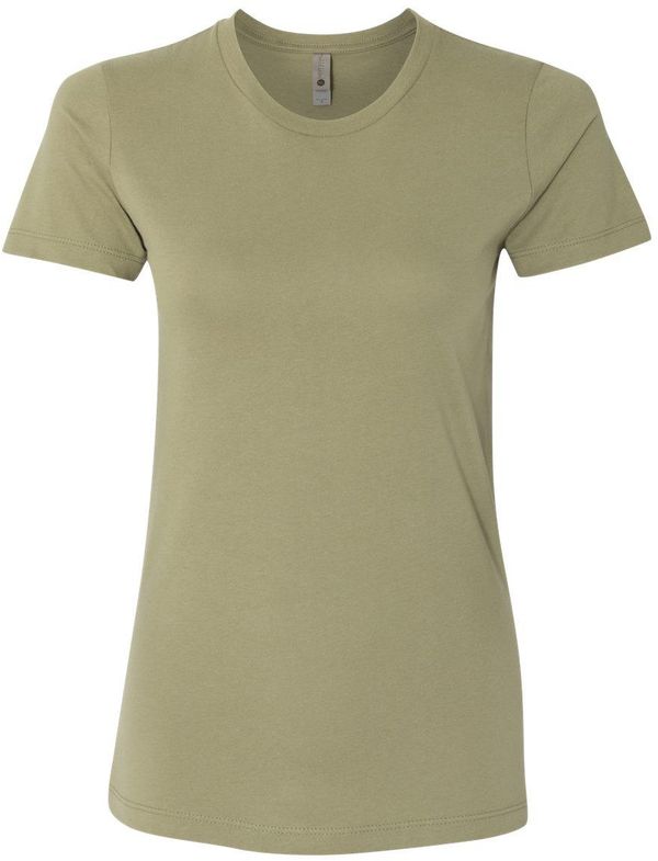 Am image of a Custom Next Level Womens Cotton Short Sleeve Boyfriend Crew in Light Olive!
