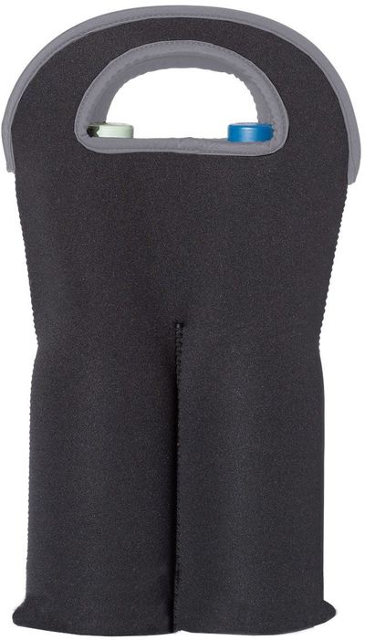 Am image of a Custom OAD Insulated Neoprene Double Wine Tote in Black!
