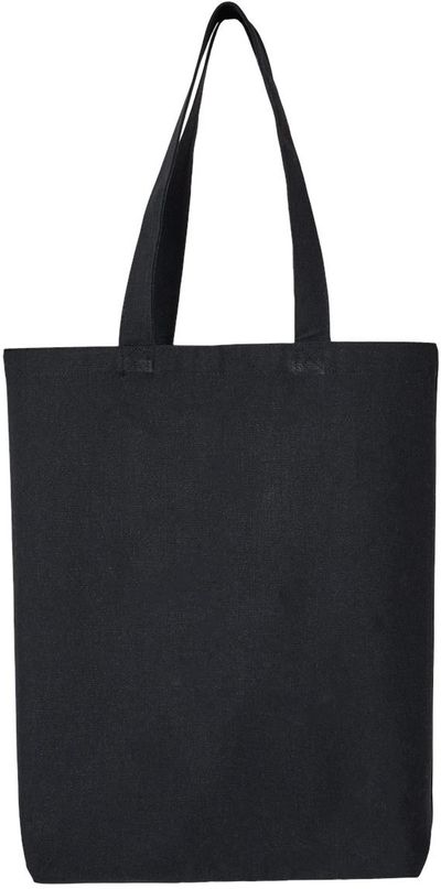 Am image of a Custom OAD Midweight Recycled Cotton Gusseted Tote in Recycled Black!